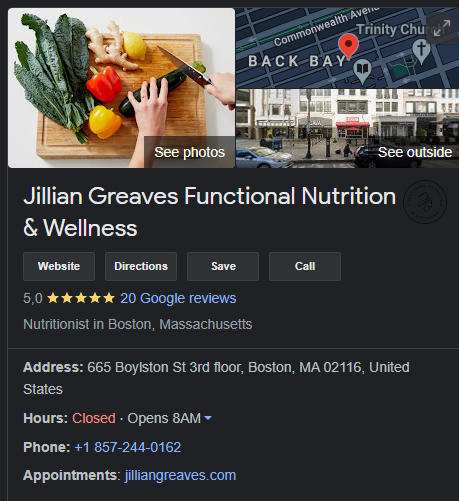 Jillian Greaves Google Business listing